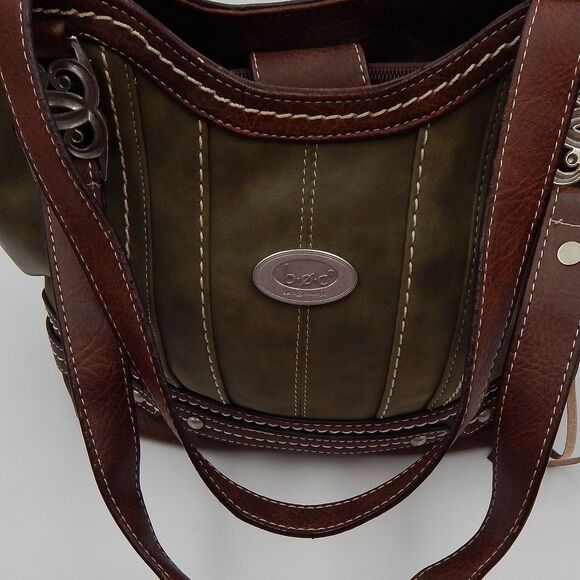 BOC Bøc Born Concept Green Tan Brown Handbag Purse Shoulder Bag Pockets - Picture 8 of 16